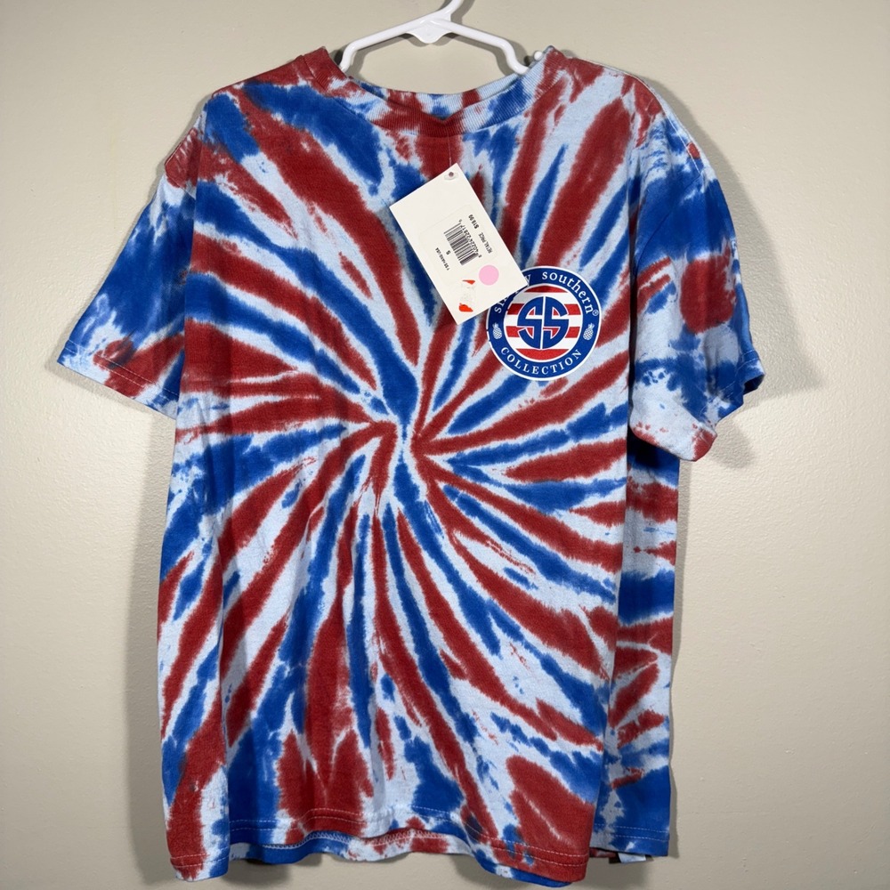 Simply Southern Youth Kids Patriotic Tie Dye‎ Sloth Graphic T Shirt